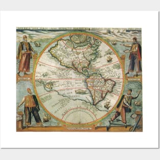 Antique World map of the Americas by Theodor de Bry Posters and Art